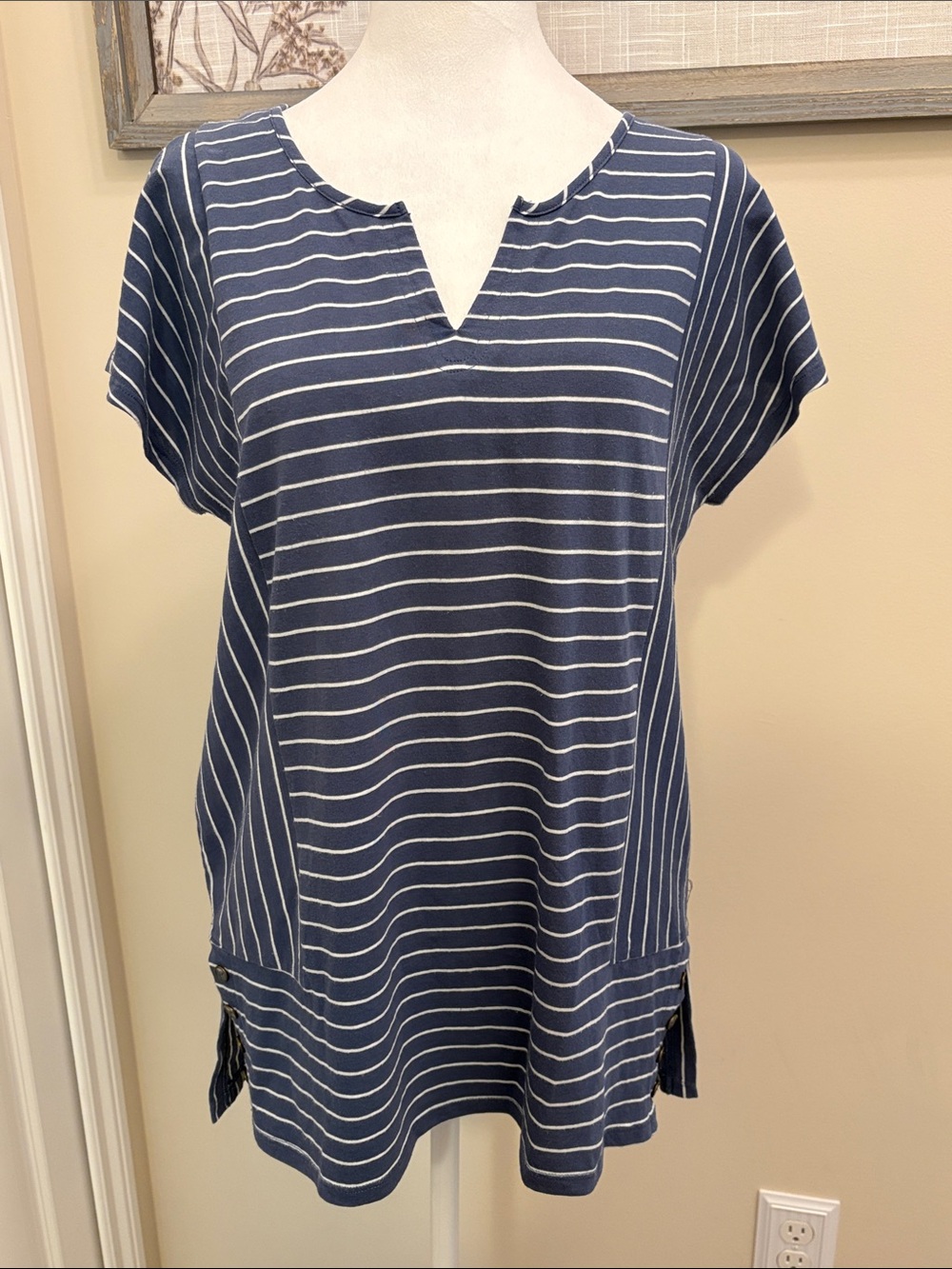 Simply Noelle Striped V-Notch Tunic Navy & White size S/M 8-10